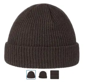 Topi Beanie rajut desain baru khusus dengan patch kulit topi Beanie katun 100% Merino wol topi lembut harian pria industri Matu