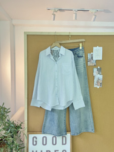 Chemisier décontracté pour femme SUBICI 5361059 à manches longues, rayé, tissé, avec col chemise, dos en dentelle et coupe ample - Product Image 5
