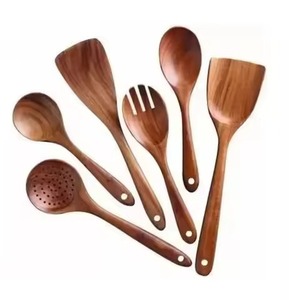 Cuillère de service en bois écologique, ustensile de cuisine fait à la main pour remuer, mélanger le riz, le curry, la soupe, la salade - Product Image 4