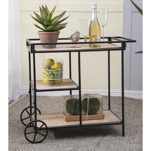 Carrito de Bar Rodante de Cerámica Hecho a Mano, Ecológico, Estilo Americano, con Ruedas, Estantes de Almacenamiento de Múltiples Niveles, Moderno, para Hotel y Hogar - Product Image 1