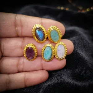 Connecteurs en laiton avec pierres précieuses naturelles pour la fabrication de bijoux |   Maillons de lunette en laiton |   Composants de bijoux en gros - Product Image 5