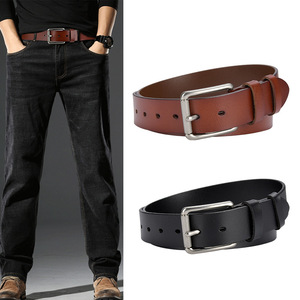 Ceinture en cuir véritable de vache de luxe pour homme, avec boucle ardillon en alliage, style classique vintage, haute qualité, personnalisée 2026 - Product Image 1