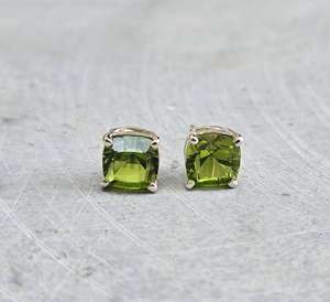 Handmade Cushion Peridot <b>Stud</b> <b>Earrings</b> 925 Sterling <b>Silver</b> Natural Gemstone Jewelry Elegant Gift For Women - Product Image 1