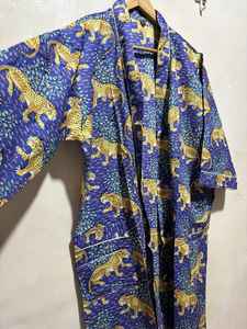 Kimono vintage de qualité supérieure pour femmes, robe d'été indienne de luxe, imprimé léopard, tissu en coton vert, séchage rapide, respirant, pour tous les jours - Product Image 3