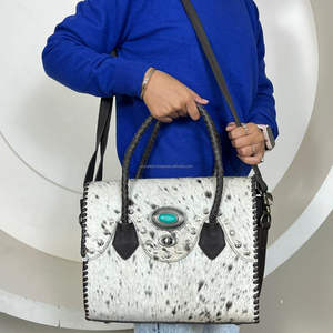 Sac fourre-tout de luxe en cuir de vachette vintage clouté et orné de pierres turquoise, grande capacité, sac à bandoulière de voyage pour femme - Product Image 4