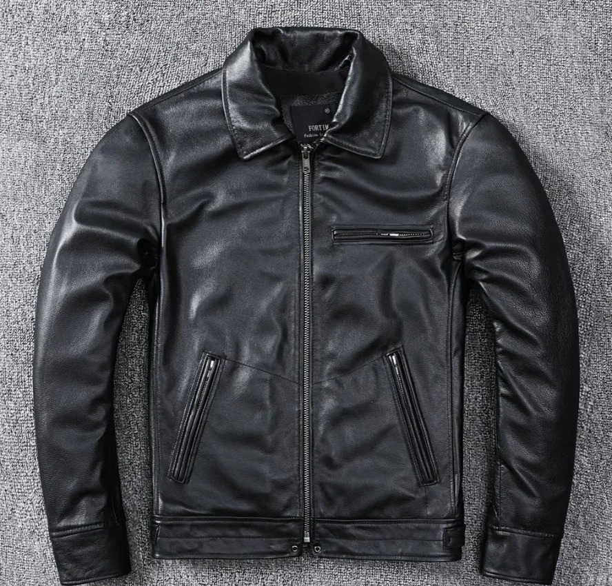 Men's Classic Lambskin Leather Trucker Jacket – Black, Shirt Style, S-3XL - View #2