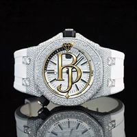 Reloj Mecánico Japonés Unisex Briva Jewels BJ-08 con Correa de Caucho, Analógico, Tono Oro Blanco, Moissanita, Caja de Acero Inoxidable de 41 mm
