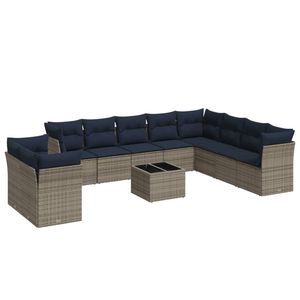 Juego de sofá de patio de ratán polivinílico gris de 11 piezas con cojines Colección de muebles de exterior duraderos - Product Image 2