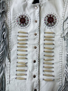 <b>White</b> Cowboy Leather <b>Vest</b> <b>Mens</b> Top Quality Jackets Beaded Western Fringe Waistcoat Handmade Rodeo Ranch Genuine Leather Apparel - Product Image 3