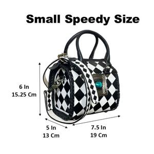 March Expo Checkered Pattern Genuine Cowhide Leather Speedy Bag with Turquoise Concho Personalised <b>Small</b> Shoulder Bag for Unisex - Product Image 2