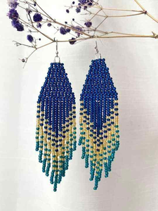 ต่างหูงานฝีมือ น้ำหนักเบา ดีไซน์รูปดอกไม้ ประดับลูกปัดแก้ว ผ้าฝ้าย โพลีเอสเตอร์ ปักลาย ใช้ได้หลายโอกาส สีเหลือง - Product Image 2