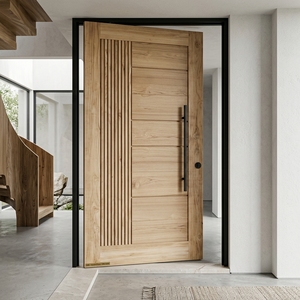 Puerta Kirana Teak Persada, Panel Acanalado de Madera de Teca Moderna, Puerta de Entrada Principal de Madera Minimalista para Interiores, Puertas Arquitectónicas - Product Image 5