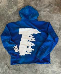 Men's 100% Cotton Fleece Embroidery Rhinestone <b>Waterproof</b> Breathable Quick Dry Anti-Wrinkle Boxy Fit Streetwear Punk <b>Hoodie</b> - Product Image 2