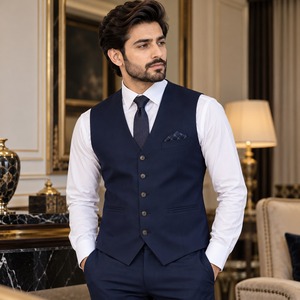 Chaleco Formal para Hombre con Material Ligero Tejido, Diseño sin Mangas, Correa Trasera Ajustable y Bolsillos Funcionales - Product Image 1