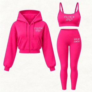Conjunto Deportivo de 3 Piezas para Mujer, Otoño, con Logotipo Personalizado, Chaqueta Deportiva de Manga Larga, Sujetador Deportivo y Pantalones Capri, Ropa de Fitness - Product Image 1