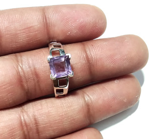 Bague en argent sterling 925 avec améthyste, sertie de griffes, taille carrée, unisexe, pour mariage et soirée - Product Image 5