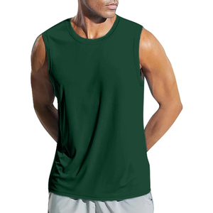 Camiseta sin mangas para hombre, verde, cuello redondo, tejido sólido, informal, transpirable, de secado rápido, 100% poliéster, 220g - Product Image 4
