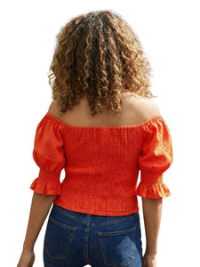 Elegante Top Corto Vintage de Algodón 100% para Mujer, Manga Corta, Estilo Casual para Exteriores, Tejido Transpirable y Ecológico para Verano - Product Image 4