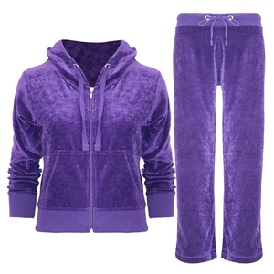 Ensemble de survêtement pour femme en velours à manches longues avec fermeture éclair, deux pièces, automne, 100% coton, respirant, élégant, léger - Product Image 2