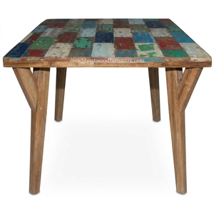 DIVADI Eco-Friendly <b>Reclaimed</b> Boat <b>Wood</b> Dining <b>Table</b> 160x90cm Rustic Patchwork Handmade Multi-Functional Antique Wooden - Product Image 5