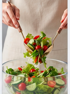 Modern Stainless Steel <b>Salad</b> <b>Servers</b> With <b>Wooden</b> Handle Glossy Gold Polish Dishwasher Safe Flatware Set For Wedding Dinnerware - Product Image 4