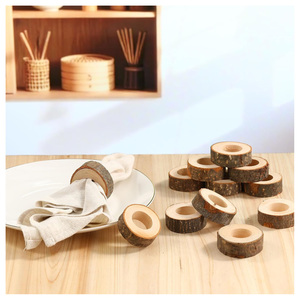 Wholesale Carved Brown Acacia Wood Napkin Rings Eco-Friendly Natural Wood Holders <b>Table</b> Decoration for Party Wooden Napkin Rings - Product Image 3