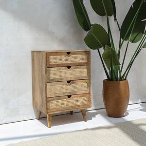 Mesa Auxiliar de Ratán con 4 Cajones Vandana Orion Prime, Mueble Moderno con Detalles Tejidos Naturales - Product Image 3