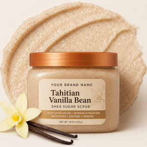 Exfoliante Corporal Hidratante de Vainilla Tahitiana y Manteca de Karité al por Mayor, Etiqueta Privada OEM, con Cristales de Azúcar y Manteca de Karité - Product Image 1