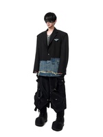 2025 Niche Design manteaux sur mesure personnalité Faux deux pièces épissé Denim Blazers mâle beau à manches longues costume vestes pour hommes