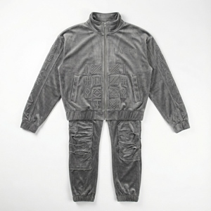 Men <b>Tracksuit</b> Set Heavyweight Two-Piece Eco-Friendly Acid Wash <b>Velour</b> Boxy Jacket Stacked Pants Streetwear Custom Wholesale - Product Image 2