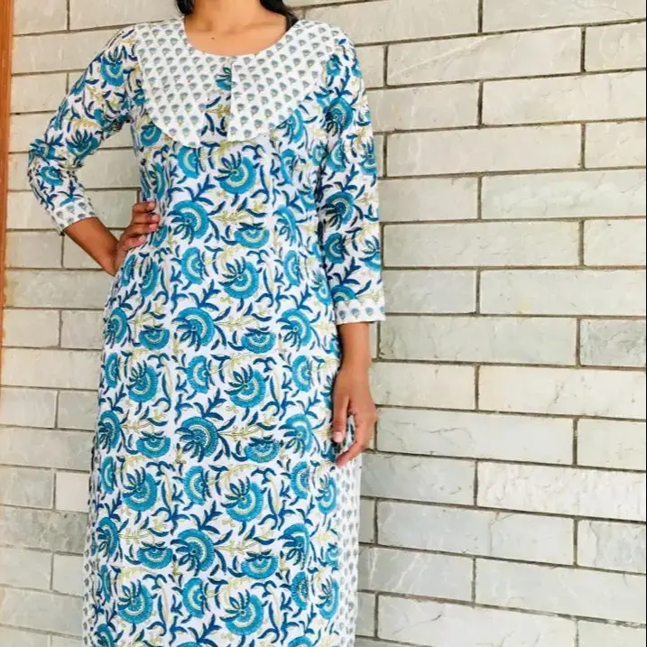 Kurti feminino reto étnico, calça de 2 peças indiana de algodão sólido, mistura reta Kurta verão, estilosa e atraente