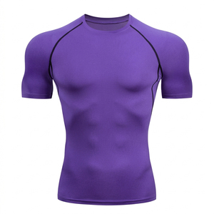 T-shirt de sport à compression ajusté pour homme, personnalisé, décontracté, à manches courtes et col, 100 % coton - Product Image 1