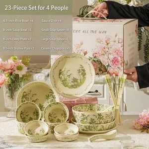 Nouvelle collection 2026 : Service de table en céramique motif muguet nordique, motif botanique vert, comprenant bols, assiettes et cuillères – OEM - Product Image 5