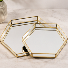 Hexagonal Glass Storage <b>Tray</b> With Gold Frame Modern Minimalist Design Indoor Tabletop Decor Living Room Accessory - Product Image 5