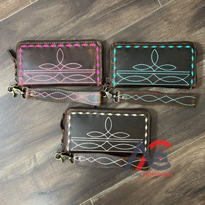 Carteras de cuero de vaca genuino de punto de bota de calidad superior con correa de mano multifunción teléfono RFID cremallera embrague para mujer - Product Image 1