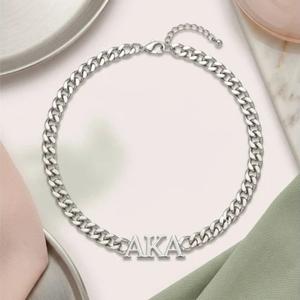 Collier AKA en lettres grecques argentées, pendentif en acier inoxydable, chaîne de bijoux, cadeau pour femmes, couleur argent - Product Image 6