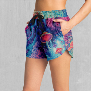Shorts de sport pour femmes, taille haute, séchage rapide, en tissu Oxford, avec fermeture éclair, bordure en dentelle, impression par transfert thermique, logo personnalisé - Product Image 5