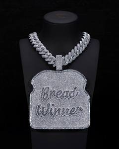 จี้และชาร์มฮิปฮอปเงินแท้ 925 ประดับมอสซาไนต์ รูปทรงขนมปัง ดีไซน์สร้างสรรค์ พร้อมตัวอักษรชื่อแบบมีประกายวิบวับ สำหรับทุกเพศ - Product Image 1