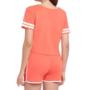 ชุดเซ็ตขาสั้นลำลองสำหรับผู้หญิงไซส์ใหญ่ ผ้าสแปนเด็กซ์/โพลีเอสเตอร์ พิมพ์ลายโลโก้ตามสั่ง ลายเรียบ ระบายอากาศ แห้งเร็ว - Product Image 4