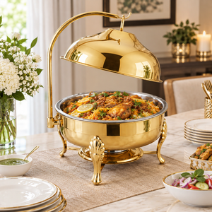 Plat de service de buffet haut de gamme plaqué or en acier inoxydable avec couvercle pour hôtels, traiteurs et restaurants - Product Image 2