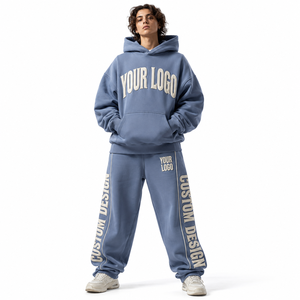 Ensemble polaire unisexe coupe ample et oversize en molleton de coton 480g, doux, durable, respirant, uni, à capuche, pour l'hiver et le sport - Product Image 1