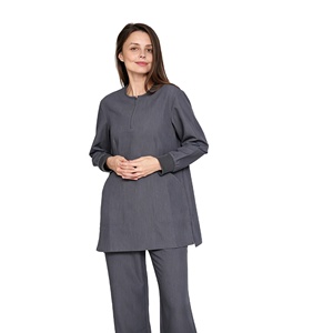 Ensemble de blouses médicales personnalisées à col montant semi-zippé, manches longues, gris anthracite, avec poches, pour infirmières (vente en gros) - Product Image 2
