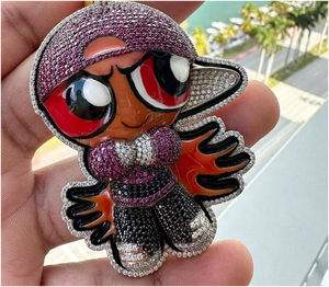 Precioso Collar con Colgante de Personaje Animado con Incrustaciones de Diamantes Moissanite, Plata 925, Estilo Hiphop para Fiestas - Product Image 4