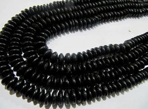 Cuentas de espinela negra natural en forma de rondel, corte alemán, lisas, de 7-10 mm, cuentas graduadas - Product Image 3