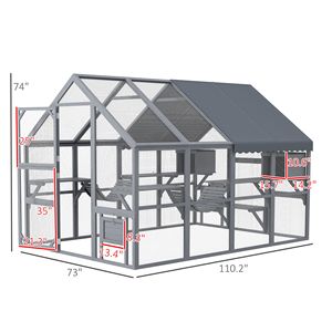 Recinto per Gatti Grigio Medio con Cucce, Ponti, Piattaforme e Porte Multiple per l'Allevamento di 3-6 Gatti - Product Image 3
