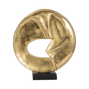 Escultura Metálica Artesanal Moderna con Pedestal de Mármol, Diseño Circular Texturizado en Tono Dorado, Ecológica, para Bodas de Alta Gama - Product Image 4