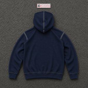 Sweat-shirt à capuche zippé bleu marine pour homme, couleur unie, décontracté, avec cordon de serrage, poche kangourou, coupe épaules tombantes - Product Image 6