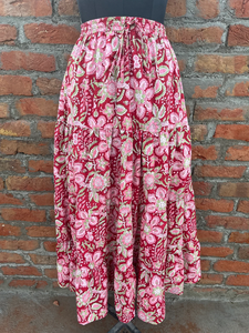 เดรสลำลองผ้าฝ้ายสีขาวพิมพ์ลายบล็อกอินเดียขายดีปี 2026 สำหรับผู้หญิง เอวยางยืด ระบายอากาศได้ดี กระโปรงยาว - Product Image 2