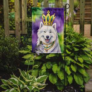 Samoyed King Mardi Gras ธงสวนหลากสีสำหรับตกแต่งลานแบนเนอร์สำหรับชานบ้านงานศิลปะเตียงดอกไม้ขนาดสำหรับกลางแจ้ง - Product Image 2