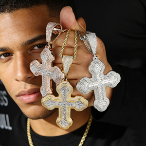 Pendentif Croix Iced Out en Moissanite et Diamant, Bicolore, Argent 925, Collier Hip Hop Religieux - Product Image 5